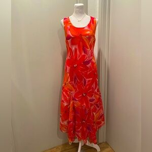 VTG 90s Dana Kay Pink & Orange Tropical Floral Print Sleeveless Maxi Dress - 10